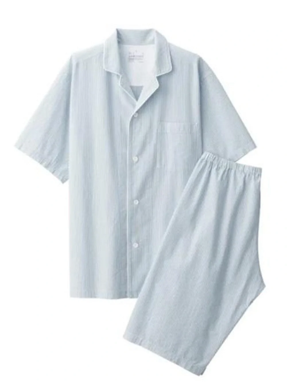 MUJI Blue Stripe Pajama Set - MUJI Men's Side Seamless Seersucker Pajamas Blue
